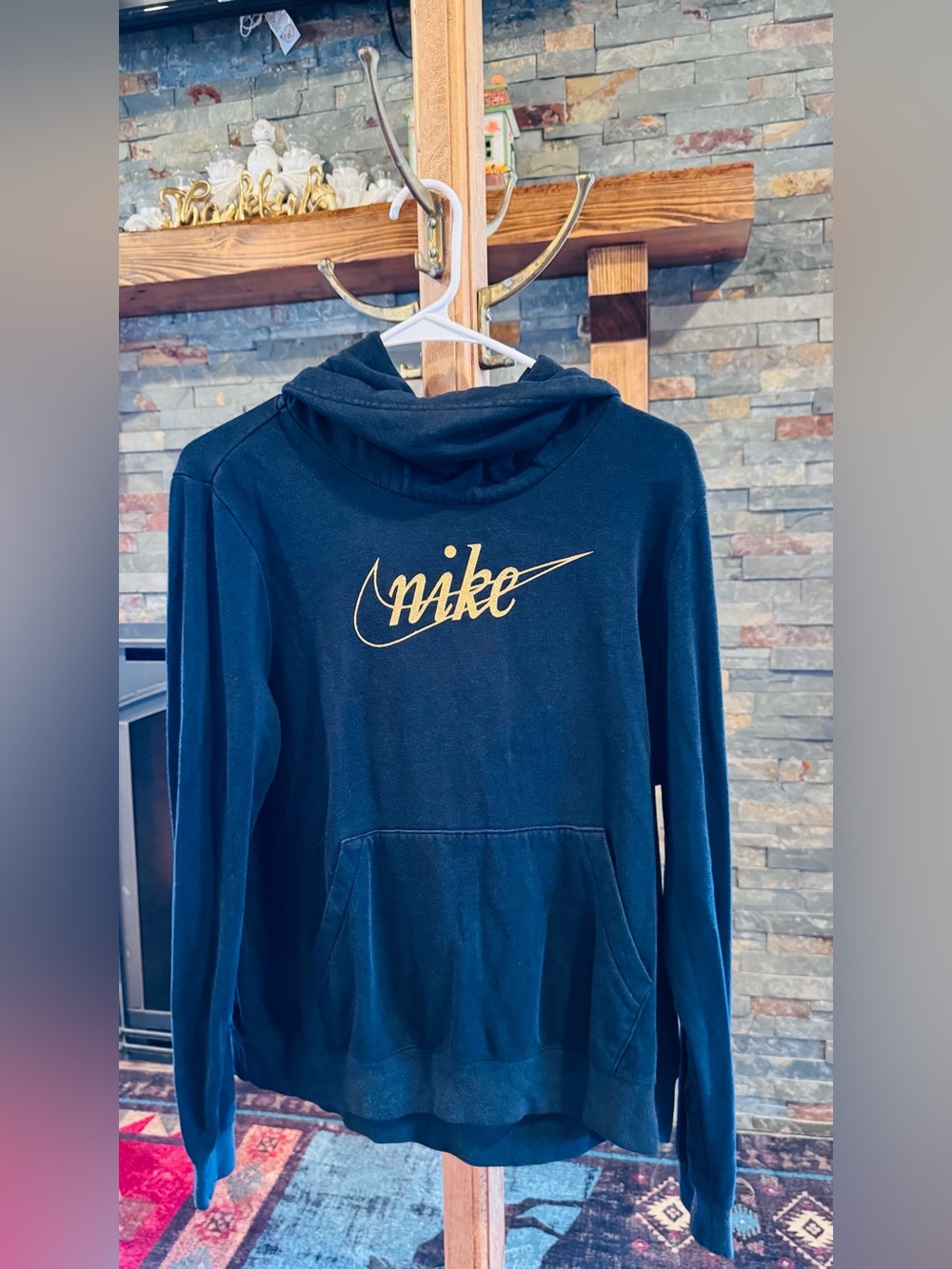 Nike Black Hoodie Sweatshirt with Gold Logo